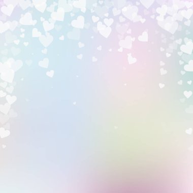 Beyaz kalp konfetileri sever. Sevgililer Günü yağmuru garip bir zemin. Pembe arka planda şeffaf kalp konfetileri. Yaratıcı vektör illüstrasyonu.