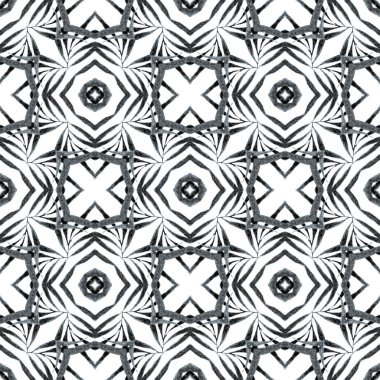 Suluboya yaz etnik sınır düzeni. Siyah ve beyaz garip boho şık yaz tasarımı. Tekstil hazır manyetik baskı, mayo kumaş, duvar kağıdı, ambalaj. Etnik el boyası desen.