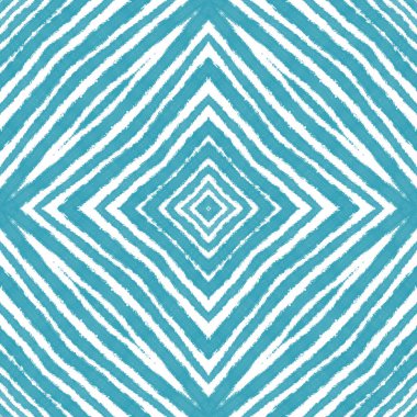 Madalyon pürüzsüz desen. Turkuaz simetrik kaleydoskop arka planı. Tekstil hazır baskı, mayo kumaş, duvar kağıdı, ambalaj. Suluboya madalyonu, pürüzsüz fayans.