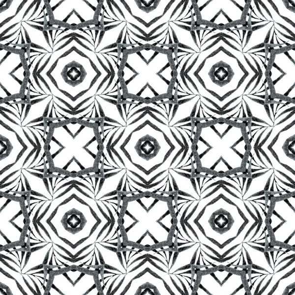 Watercolor Summer Ethnic Border Pattern Black White Bizarre Boho Chic — Stock Photo, Image