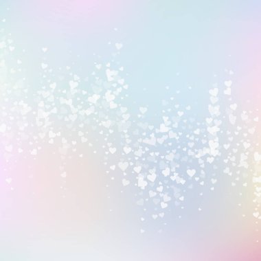 Beyaz kalp konfetileri sever. Sevgililer Günü yağmuru harika bir arka plan. Pembe arka planda şeffaf kalp konfetileri. Cool vektör illüstrasyonu.