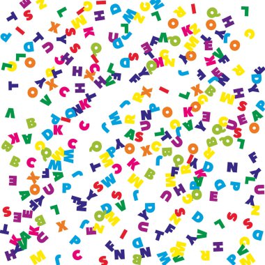 İngilizce 'nin harfleri düşüyor. Latin alfabesinin renkli uçan kelimeleri. Yabancı diller öğrenim kavramı. Beyaz arkaplandaki okul pankartına lekesiz geri dön.