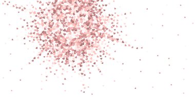 Pembe kalp aşk konfetileri. Sevgililer Günü patlaması egzotik bir geçmiş. Düz kalp konfetisi beyaz arka planda. Dramatik vektör illüstrasyonu.