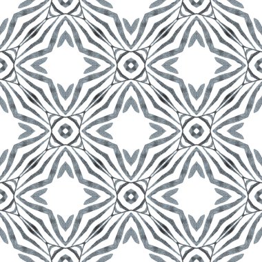 Tekstil hazır baş döndürücü baskılar, mayo kumaş, duvar kağıdı, ambalaj. Siyah ve beyaz lekesiz boho şık yaz tasarımı. Tropik, pürüzsüz desen. El çizimi tropikal, pürüzsüz sınır.
