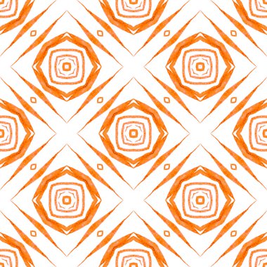 Tekrar eden mayo tasarımı. Turuncu müthiş boho şık yaz tasarımı. Tekstil hazır hoş baskı, mayo kumaş, duvar kağıdı, ambalaj. Suluboya görevi tekrar eden kiremit kenarı.