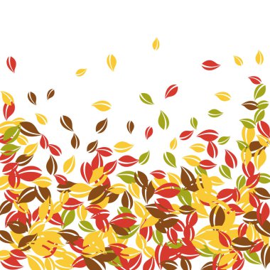 Sonbahar yaprakları dökülüyor. Kırmızı, sarı, yeşil, kaotik yapraklar uçuşuyor. Manyetik beyaz arka planda yağan yağmur renkli yapraklar. Okul satışına geri dönmek nefes kesici..