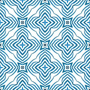 Suluboya madalyonu, kusursuz sınır. Mavi cesur boho şık yaz tasarımı. Madalyon pürüzsüz desen. Tekstil hazır nadir baskılar, mayo kumaş, duvar kağıdı, ambalaj..