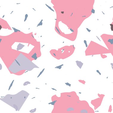 Terrazzo kusursuz desen. Pembe Venedik döşeme dokusu. Doğal taşlardan, granitten, kuvarstan, mermerden, betondan yapılmış arka plan. Terrazzo pürüzsüz desenli serin renklerde. 