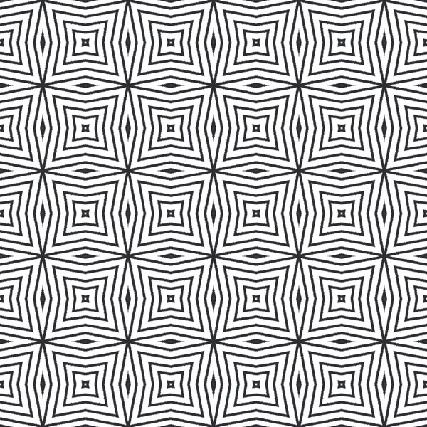 Striped hand drawn pattern. Black symmetrical kaleidoscope background. Repeating striped hand drawn tile. Textile ready lively print, swimwear fabric, wallpaper, wrapping.