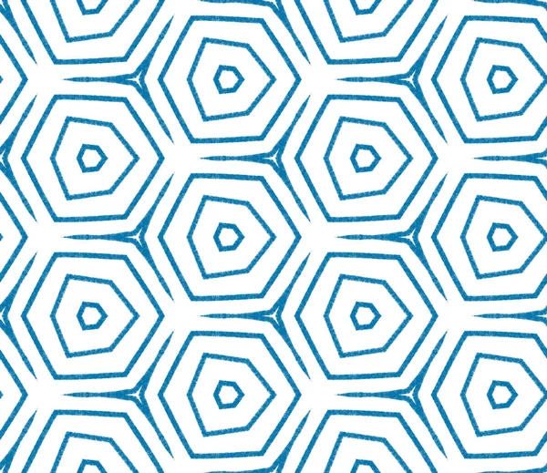 Geometric seamless pattern. Blue symmetrical kaleidoscope background. Textile ready Actual print, swimwear fabric, wallpaper, wrapping. Hand drawn geometric seamless design.