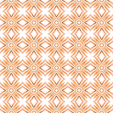 Suluboya, kiremit sınırını tekrarlıyor. Turuncu etkileyici boho şık yaz tasarımı. Tekstil hazır büyüleyici baskı, mayo kumaş, duvar kağıdı, ambalaj. Mayo tasarımını tekrarla.