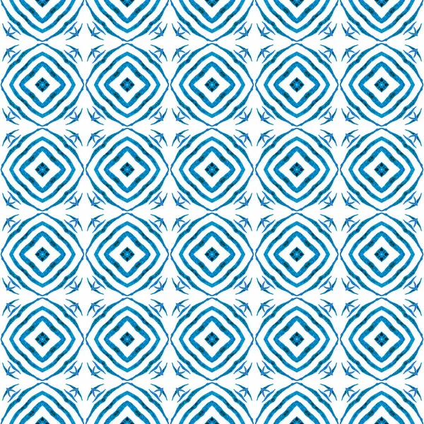 Textile ready fetching print, swimwear fabric, wallpaper, wrapping. Blue mind-blowing boho chic summer design. Striped hand drawn design. Repeating striped hand drawn border.