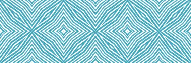 Egzotik, pürüzsüz sınır. Turkuaz simetrik kaleydoskop arka planı. Arka plan için olağanüstü dekoratif tasarım unsuru. Yaz mayosu, egzotik, pürüzsüz tasarım..