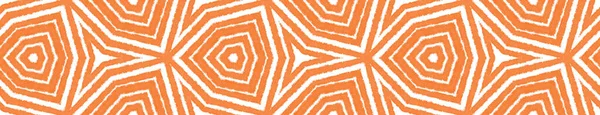 Ethnic hand painted seamless border. Orange symmetrical kaleidoscope background. ideal decorative design element for background. Summer dress ethnic hand painted tile.