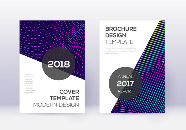 Modern cover design template set. Rainbow abstract lines on dark blue background. Fabulous cover design. Appealing catalog, poster, book template etc.