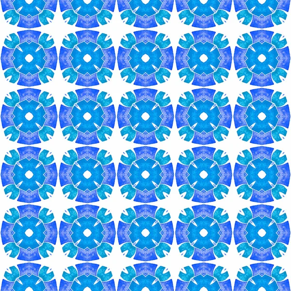 Tiled Watercolor Background Blue Quaint Boho Chic Summer Design Hand — Stockfoto