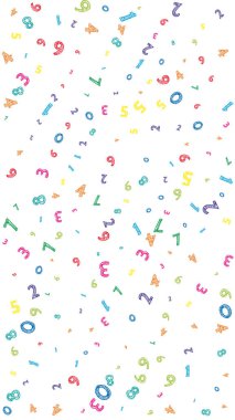 Rengarenk dağınık sayılar düşüyor. Uçan parmaklarla matematik çalışma konsepti. Beyaz arka planda okul matematik afişine geri dönmek hayret verici. Düşen sayılar vektör illüstrasyonu.
