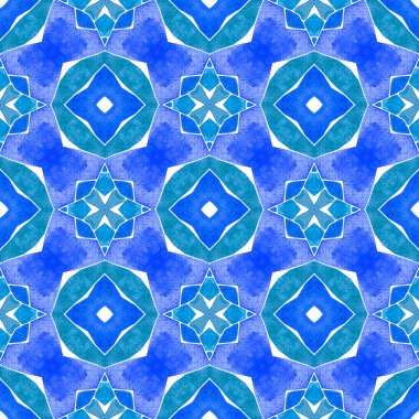 Tropik, pürüzsüz desen. Mavi sıra dışı boho şık yaz tasarımı. El çizimi tropikal, pürüzsüz sınır. Tekstil hazır baskı, mayo kumaş, duvar kağıdı, ambalaj..