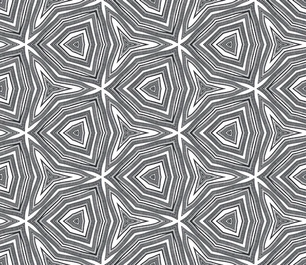Ikat Repeating Swimwear Design Black Symmetrical Kaleidoscope Background Summer Ikat — Stockfoto