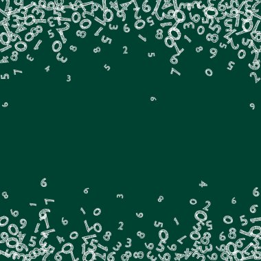 Düşen tebeşir numaraları. Uçan parmaklarla matematik çalışma konsepti. Tahta arka planda okul matematik afişi var. Düşen sayılar vektör illüstrasyonu.