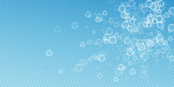 Случайные Мыльные Пузыри Абстрактного Фона Выдувая Пузыри Голубом Прозрачном Фоне — стоковый вектор