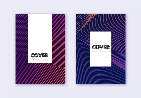 Hipster Cover Design Template Set Violet Abstract Lines Dark Background — Vetor de Stock