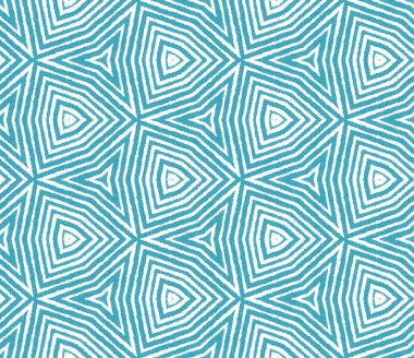 Arabesk el çizimi desen. Turkuaz simetrik kaleydoskop arka planı. Tekstil hazır baskı, mayo kumaş, duvar kağıdı, ambalaj. Doğulu arabesk el çizimi tasarımı.