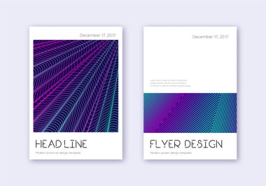 Minimum kapak tasarım şablonu. Koyu mavi arkaplanda neon soyut çizgiler. Harika bir kapak tasarımı. Yaratıcı katalog, poster, kitap şablonu vs..
