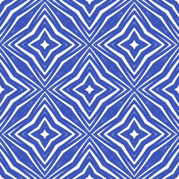 Striped hand drawn pattern. Indigo symmetrical kaleidoscope background. Repeating striped hand drawn tile. Textile ready incredible print, swimwear fabric, wallpaper, wrapping.