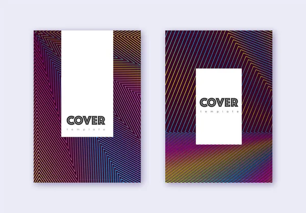 Hipster Cover Design Template Set Rainbow Abstract Lines Wine Red — 스톡 벡터