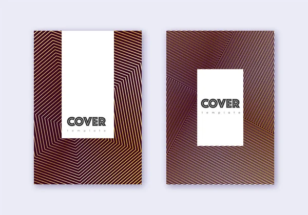 Hipster Cover Ontwerp Template Set Gouden Abstracte Lijnen Kastanjebruine Achtergrond — Stockvector