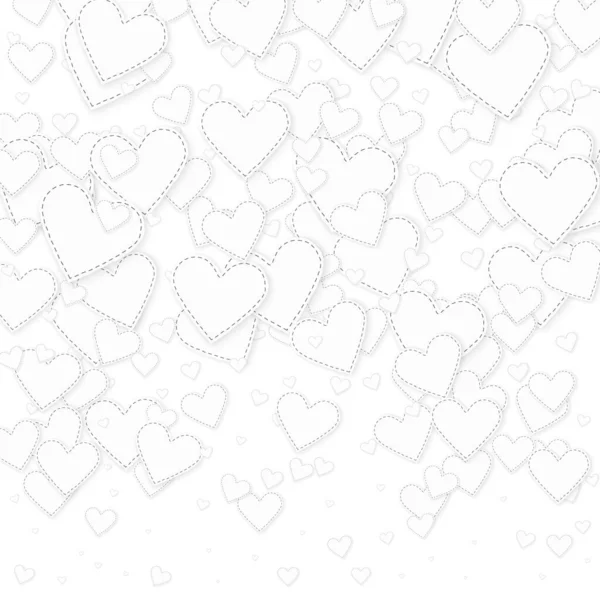 白い心の愛の告白 バレンタインデーのグラデーション創造的な背景 白い背景に縫い付けられた紙のハートのコンフェッティが落ちる かわいいベクトルイラスト — ストックベクタ