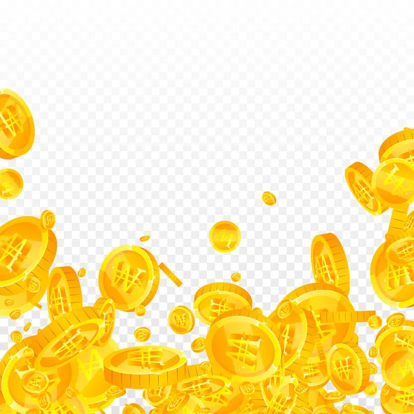 韓国ウォン硬貨が落ちる 繊細な散在ウォンコイン 韓国のお金 ファンシージャックポット 富または成功の概念 ベクターイラスト — ストックベクタ