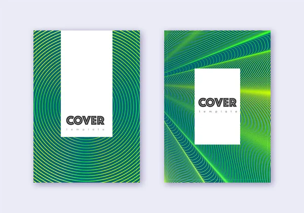 Hipster Cover Design Template Set Green Abstract Lines Dark Background — Stock Vector