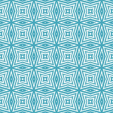 Arabesk el çizimi desen. Turkuaz simetrik kaleydoskop arka planı. Tekstil hazır manyetik baskı, mayo kumaş, duvar kağıdı, ambalaj. Doğulu arabesk el çizimi tasarımı.
