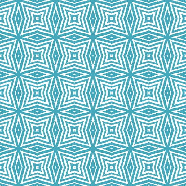 Arabesque Hand Drawn Pattern Turquoise Symmetrical Kaleidoscope Background Textile Ready — Stok fotoğraf