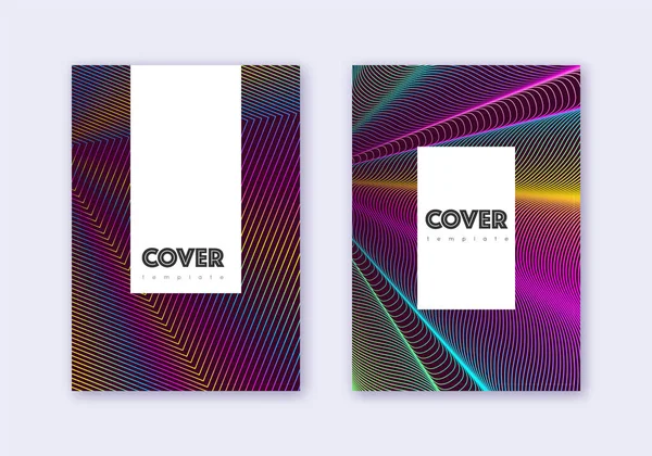 Hipster Cover Design Template Set Rainbow Abstract Lines Wine Red — Stockvector