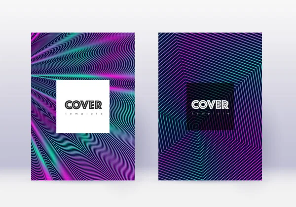 Hipster Cover Design Template Set Neon Abstract Lines Dark Blue — Stockový vektor