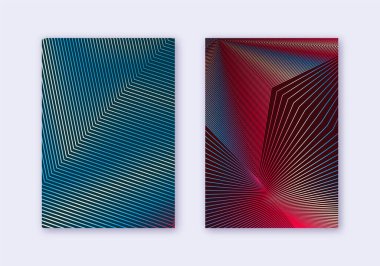 Kapak tasarım şablonu. Soyut çizgiler modern broşür düzeni. Koyu arkaplanda kırmızı beyaz, mavi, canlı yarım ton gradyan. İlginç broşür, katalog, poster, kitap vs..