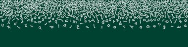 Falling letters of English language. Childish chalk flying words of Latin alphabet. Foreign languages study concept. Perfect back to school banner on blackboard background.