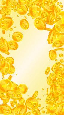 Çin Yuan paraları düşüyor. Dağınık CNY bozukluklarına başvurmak. Çin parası. Tatlı ikramiye, servet ya da başarı konsepti. Vektör illüstrasyonu.