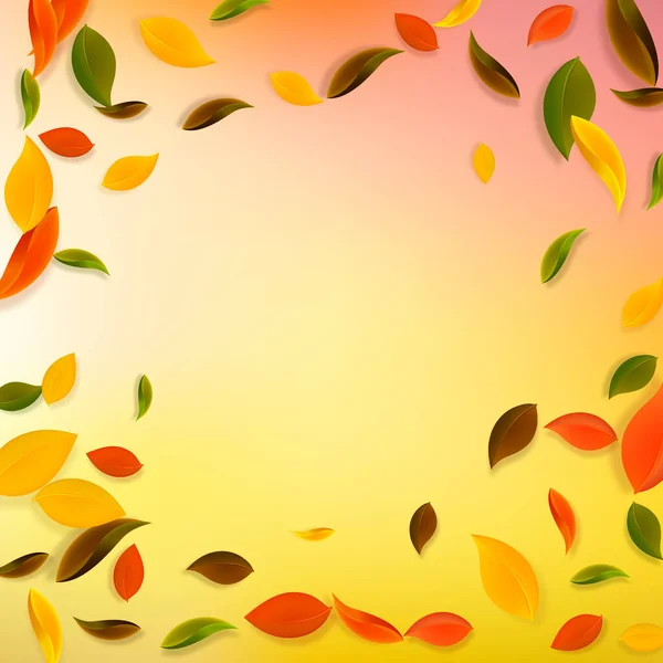 Fallende Herbstblätter Rote Gelbe Grüne Braune Chaotische Blätter Fliegen Vignette — Stockvektor