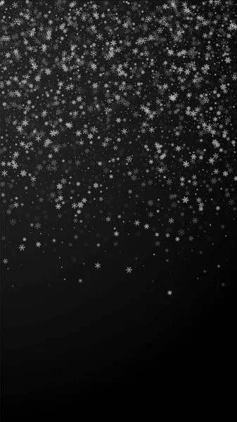 Beautiful Snowfall Christmas Background Subtle Flying Snow Flakes Stars Black — Stockvektor