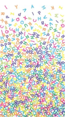 Falling letters of English language. Colorful sketch flying words of Latin alphabet. Foreign languages study concept. Beauteous back to school banner on white background.