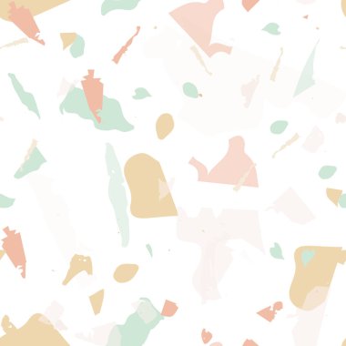 Terrazzo kusursuz desen. İç dekorasyon için minimalist döşeme taşı. Doğal taşlardan, granitten, kuvarstan, mermerden, betondan yapılmış arka plan. Terrazzo pürüzsüz desenli serin renklerde. 