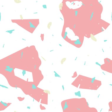 Terrazzo kusursuz desen. Pembe Venedik döşeme dokusu. Terrazzo pürüzsüz desenli, serin renklerde. Doğal taşlardan, granitten, kuvarstan, mermerden, betondan yapılmış arkaplan. 