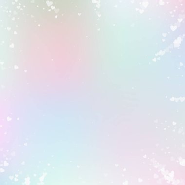 Beyaz kalp konfetileri sever. Sevgililer Günü 'nün canlı bir geçmişi var. Gradyan arka planda şeffaf kalp konfetileri düşüyor. Göz kamaştırıcı vektör illüstrasyonu.