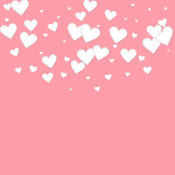 白い心の愛の告白 バレンタインデーのセミナーは素晴らしい背景 ピンクの背景に縫い付けられた紙のハートのコンフェッティが落ちる 見事なベクトル図 — ストックベクタ