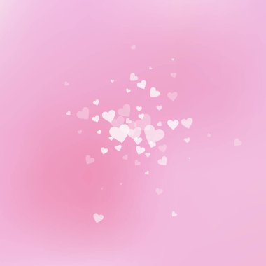 Beyaz kalp konfetileri sever. Sevgililer Günü patlaması harika bir arka plan. Pembe arka planda şeffaf kalp konfetileri. Uygun vektör illüstrasyonu.
