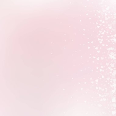 Beyaz kalp konfetileri sever. Sevgililer Günü gradyanı coşkulu bir arka plan. Hassas arka planda şeffaf kalp konfetileri. Egzotik vektör illüstrasyonu.